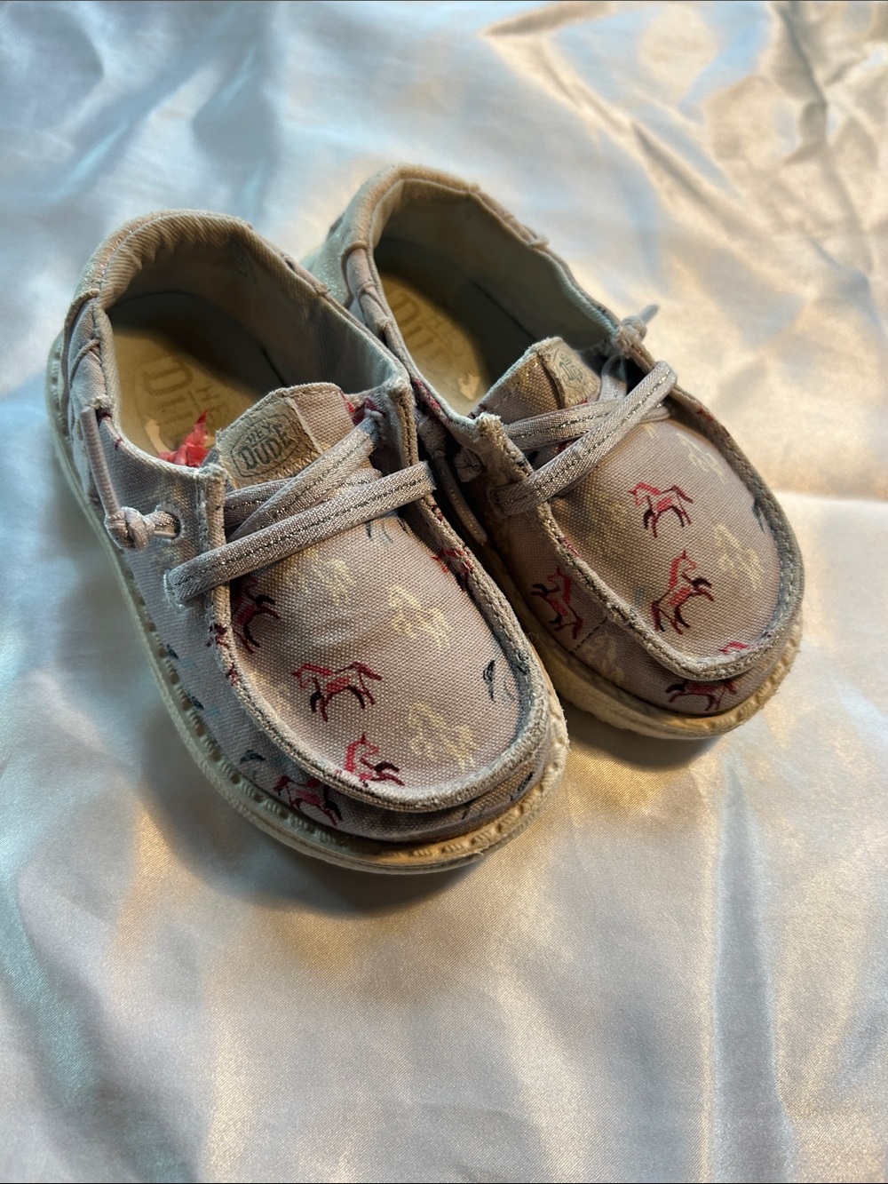 Toddler Hey Dude Shoes with Horse Print - Light Beige